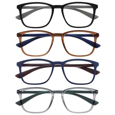 Afbeelding van OPULIZE Max Reading Classes 4 stuks klassiek frame, groot, rechthoekig, matzwart, bruin, blauw, grijs heren en dames veerscharnieren RRRR78 1237 +1.00