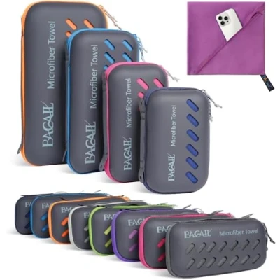 Afbeelding van BAGAIL Microvezel reishanddoek, perfect voor kamperen, zwemmen en strand, sneldrogend, super absorberend, erg compact, ideaal sport, fitnessstudio, yoga wandelen