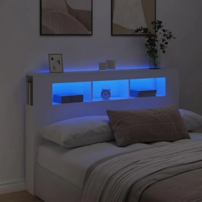 Image de vidaXL Tête de lit à LED blanc 160x18,5x103,5 cm bois d&#039;ingénierie837351