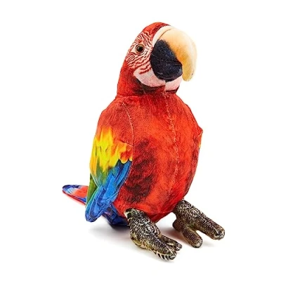 Afbeelding van Zappi Co Knuffelig zacht pluche dier voor kinderen, perfecte zachte speelmetgezel kinderen in bedrukte stijl (28 cm lang) (scharlakenrode papegaai)