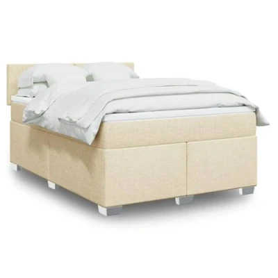 Image de vidaXL Sommier à lattes de lit avec matelas Crème 160x200 cm Tissu