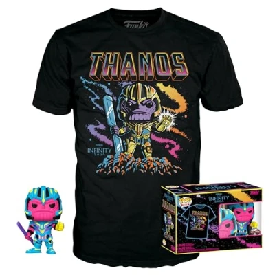 Afbeelding van Funko Pop! &amp; Tee Box: Marvel Studios The Avengers Thanos Blacklight Zwart #909 Exclusive (Size S)
