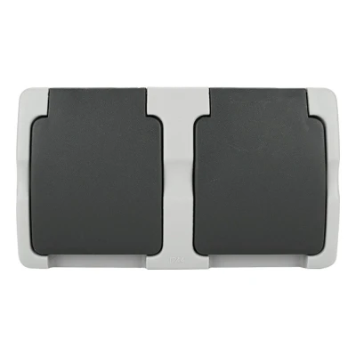 Afbeelding van Ratio Duplex Opbouw Wandcontactdoos met Deksel Spatwaterdicht Horizontaal