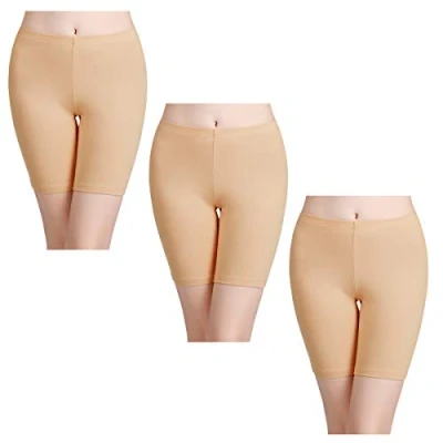 Image de wirarpa Caleçon de cyclisme pour femme Taille haute En coton S à 5XL, Lot 3 boxers beiges,