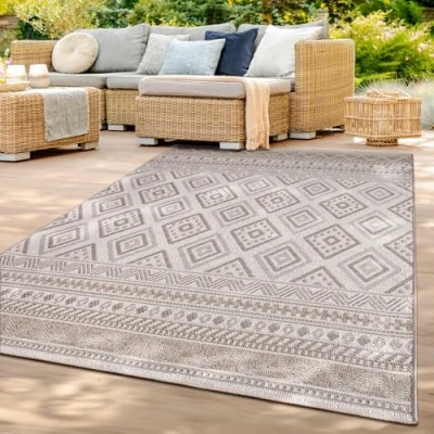 Afbeelding van TT Home Vloerkleed voor buiten, terras, camber, keuken, balkon, modern diamantmotief, Boheems geometrisch motief, kleur: beige 2, afmetingen: 200 x 280 cm