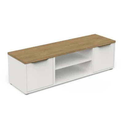 Image de Banc TV ACCESS 2 Portes + 1 Niche Décor chêne Hamilton et blanc L 134,8 x P 39,6 H 39,1 cm