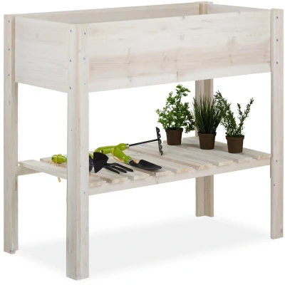 Afbeelding van Relaxdays moestuinbak hout moestuintafel kweekbak plantenbak balkon wit hoog