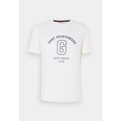 Afbeelding van Gant heren College G T shirt met logoprint in de kleur Gebroken wit, maat: M