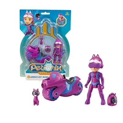Afbeelding van Giochi Preziosi Petronix Defender Emma en Kitt 10 missie met motorfiets afneembare speelgoedrugzak, actiefiguur 7 cm, transformeerbare superheld voor kinderen vanaf 3 jaar