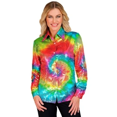 Afbeelding van Widmann Hippie Kostuum Pailletten Blouse Circle Of Colour Vrouw Multicolor Large / XL Carnavalskleding Verkleedkleding