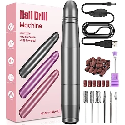 Afbeelding van Professionele nagelvijl, elektrische stil, nagelfrees, manicure machine, 20.000 omw/min, draagbaar, manicureset, pedicure voor nagels van acryl en gel