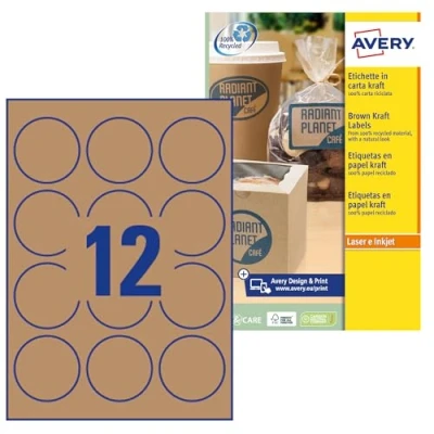 Afbeelding van Avery L7106 20 Productetiketten, Diameter: 60 Mm, 240 Etiketten, Kraft Etiket