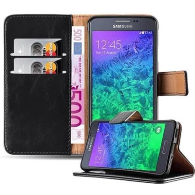 Afbeelding van Cadorabo Hoesje geschikt voor Samsung Galaxy ALPHA in ZWART GRAFIET Beschermhoes met magnetische sluiting, standfunctie en kaartvakje Book Case Cover Etui