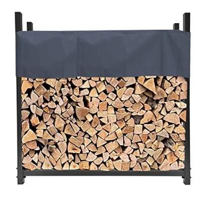 Afbeelding van QUICK STAR Metalen brandhoutrek Antraciet 120 x 25 cm Tuin brandhoutopslag 0,5 m3 stapelhulp buiten met beschermhoes grijs