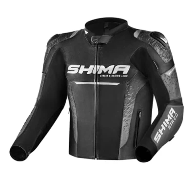 Afbeelding van SHIMA STR 2.0 motorjack leren jack sportjack met rugbeschermers, ellebogen, schouders, geperforeerd leer, voor 2 stuks (56, zwart)