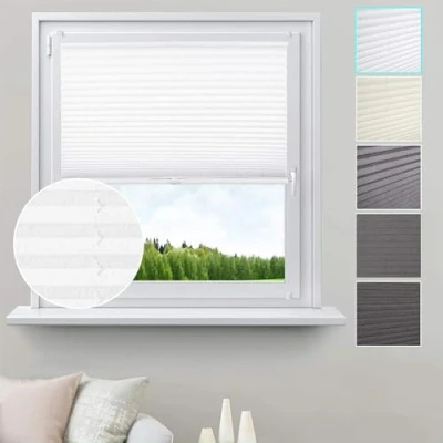 Afbeelding van WOLTU Klemmfix plisségordijn zonder boren voor ramen en deuren kreukels optiek plissé verduisterend rolgordijn Easyfix &amp; spannen, zonwering 55x130cm wit # 391