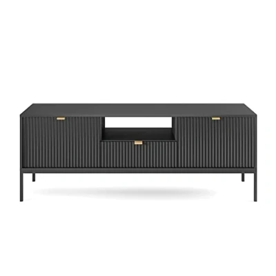 Afbeelding van Selsey Vellore RTV kast 154 cm zwart met geribbelde fronten en gouden handgrepen