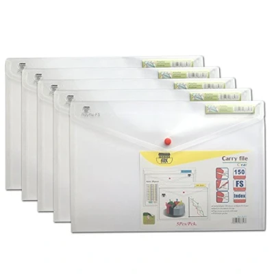 Afbeelding van ARK Set van 5 drukknopmappen met drukknoopsluiting (transparant, mini formaat)