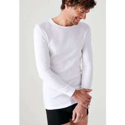 Afbeelding van Damart Thermolactyl T shirt met ronde hals, geribde fleece Heren Wit S