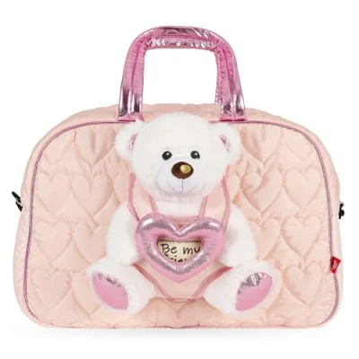 Afbeelding van PERLETTI Teddybeer Rugzak voor kinderen, 3, 4, 5 jaar, met roze hart, sporttas afneembaar pluche, teddybeer, kleuterschool, zachte tas beer, klein meisje, Roze,
