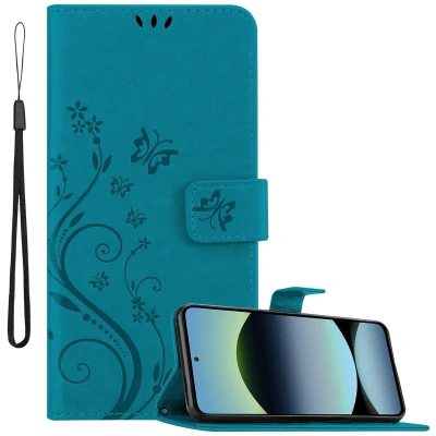 Afbeelding van Cadorabo Hoesje geschikt voor Xiaomi RedMi Note 14 4G in BLOEMEN BLAUW Beschermhoes bloemmotief met magnetische sluiting, standfunctie en kaartsleuven Book Case Cover Etui