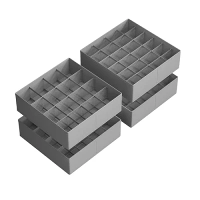 Afbeelding van SONGMICS Ondergoedorganizer, 6 stuks, 120 vakken (3 x 16 + 3 24), opvouwbare lade organizer, opbergsysteem voor kledingkast, opbergdozen, duifgrijs RUS011G02