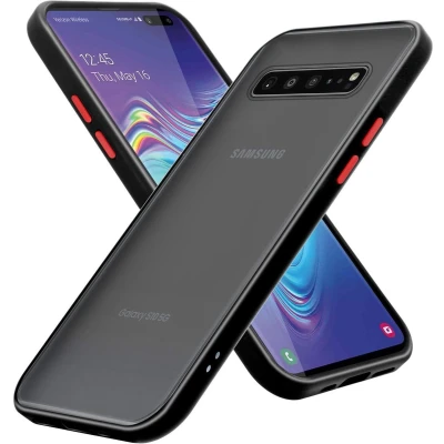 Afbeelding van Cadorabo Hoesje geschikt voor Samsung Galaxy S10 4G in Mat Zwart Rode Knopen Hybride beschermhoes met TPU siliconen Case Cover binnenkant en matte plastic achterkant