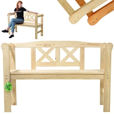 Afbeelding van KADAX Tuinbank, 119 x 44 76 cm, van houtvezelplaat, zitting met opbergruimte en rugleuning, weerbestendige houten bank voor tuin, balkon, cm / natuur/X