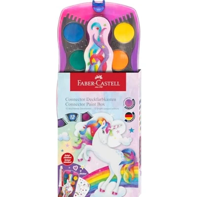 Afbeelding van Faber Castell waterverfdoos Connector Unicorn 12 kleuren + 1 tube witte opaque verf FC 125035