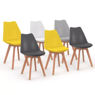 Afbeelding van Lot de 6 chaises scandinaves SARA mix color gris clair, blanc, foncé x2, jaune x2