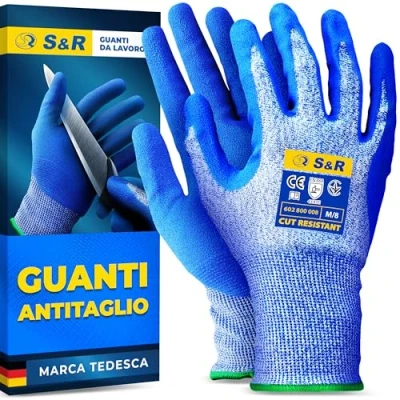 Afbeelding van S&amp;R 1 paar snijbeschermingshandschoenen maat L/9 van zacht wolfraam, antislip, snijbeschermingsklasse en nitrilcoating voor montage, bouw, gastronomie