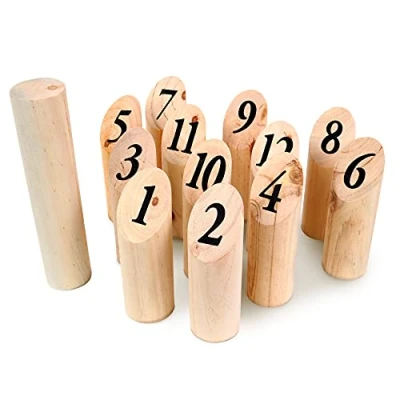 Afbeelding van BLUE SKY 12 Scandinavische kegels behendigheidsspel en outdoor 049712 beige hout 15 cm speelgoed voor kinderen vanaf 6 jaar