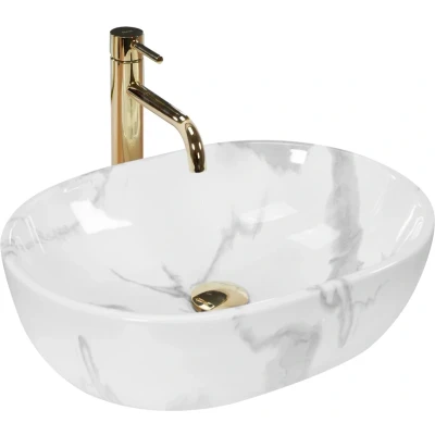 Afbeelding van REA Amelia Opzetwastafel Waskom 48 x 34.5 13.5 cm Glans Wit Marmer Look
