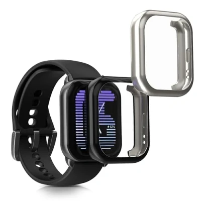 Afbeelding van kwmobile 2x smartwatch hoes geschikt voor Amazfit Active (A2211) hoesje Siliconen sporthorloge cover Activity tracker case in zwart / zilver