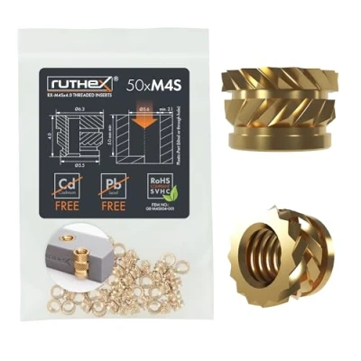 Afbeelding van ruthex Schroefdraadinzet M4S Short 50 stuks RX x 4.0 schroefdraadbussen van messing stabiele inpersmoeren voor kunststof onderdelen door warmte of ultrasoon geluid in drukdelen te gebruiken