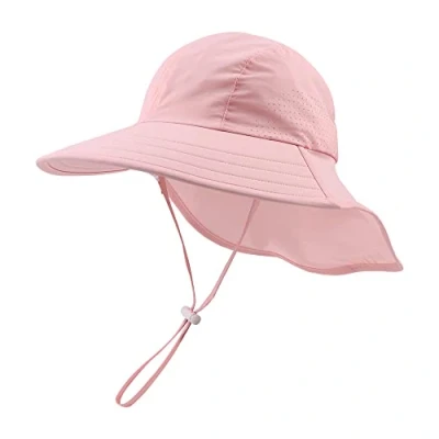 Afbeelding van XIAOHAWANG Enfant Chapeau de Soleil Cou Protect Bébé Casquette Garçon Fille Chapeaux Plage (Pink, 46)