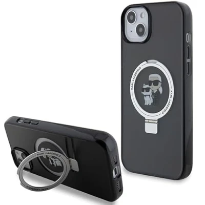 Afbeelding van Karl Lagerfeld Ring Stand &amp; Choupette Hard Case Back Cover met MagSafe voor Apple iPhone 14 Zwart