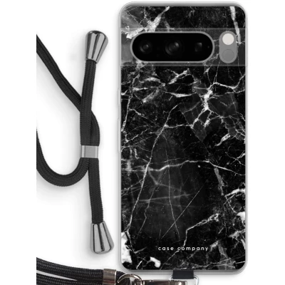 Afbeelding van Case Company® hoesje met Koord geschikt voor Google Pixel 8 Pro Zwart Marmer Telefoonhoesje Bescherming aan alle Kanten en Over de Schermrand