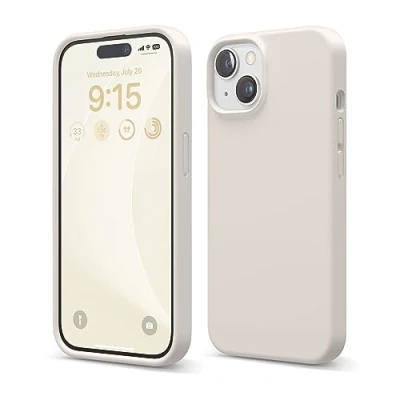 Afbeelding van elago Liquid siliconen hoesje compatibel met iPhone 15 (4&quot;), hoogwaardige siliconen, volledige bescherming 4 laags schokbestendig telefoonhoesje, zachte microvezel anti kras voering (Stone)