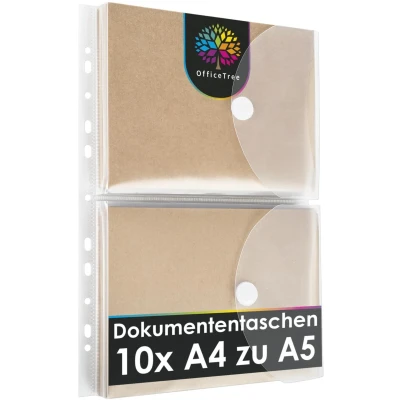 Afbeelding van OfficeTree 10 x A5 documentenmap met 120 perforaties map om te ordenen, transparante hoezen klittenbandsluiting en archiefrand