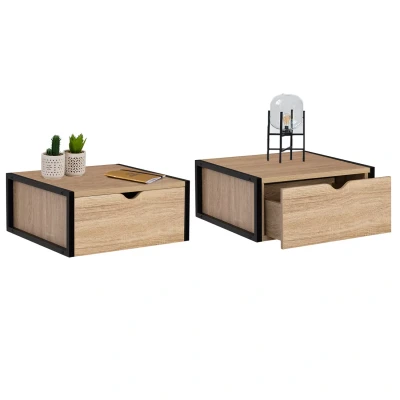 Afbeelding van Lot de 2 tables chevet murales DETROIT étagère suspendue design industriel