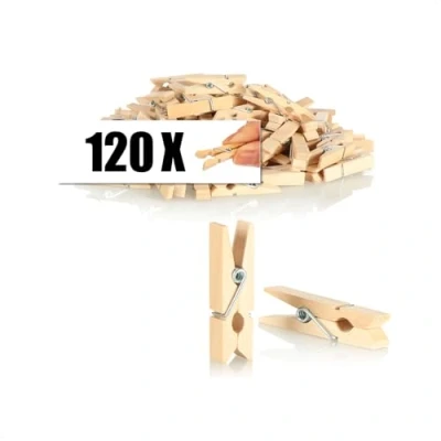 Afbeelding van COM FOUR® 120x mini wasknijpers van lotushout, kleine houten als decoratie voor foto&#039;s, collages, ansichtkaarten, foto&#039;s &amp; cadeaus (120 stuks naturel)