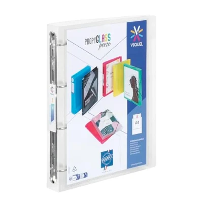 Afbeelding van Viquel Ordner van zacht kunststof met 4 ringen, personaliseerbaar, achterkant 3,5 cm, etiket identificatie, formaat A4, hoogwaardig, gemaakt in Frankrijk, kleurloos, doorschijnend