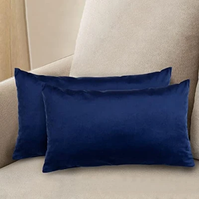 Afbeelding van Komfortec Set van 2 fluwelen sierkussenslopen 30 x 50 cm, met ritssluiting, marineblauw