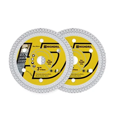 Afbeelding van HIGHDRIL Set van 2 diamantschijven voor tegels 75 mm X 10 tanden graniet, hardbeton, harde kunststof, natuurstenen, klinkerstenen Bosch GWS 10.8 76