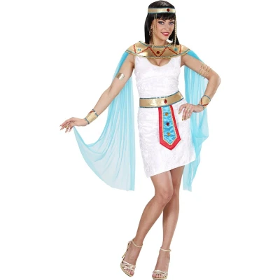 Afbeelding van Widmann Egypte Kostuum Egyptische Koningin Lady Of The Pyramids Vrouw Blauw, Wit / Beige Medium Carnavalskleding Verkleedkleding