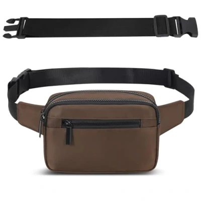 Afbeelding van Bumbags pour homme et femme avec 4 poches zippées sangle réglable, sac banane tendance promener le chien, vélo, randonnée, voyage, activités de plein air, taille unique, marron ,, One size,
