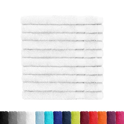 Afbeelding van BaSaTex Set van 10 badstof gastendoekjes, 30 x 50 cm, 100% katoen, gemaakt in groen, kleur: wit