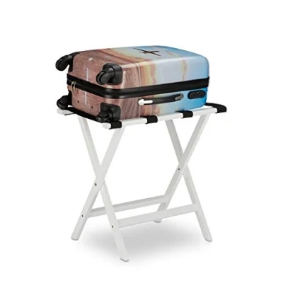 Afbeelding van Relaxdays Vouwbaar Bamboe Bagagedrager, Bagagerek: Koffers &amp; Reistassen, HLP 53,5 x 58 36,5 cm, Wit