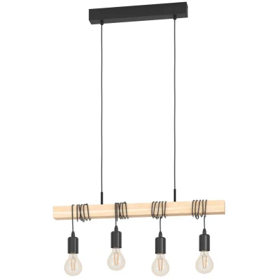 Afbeelding van EGLO pendelarmatuur TOWNSHEND hout vintage, hanglamp eetkamer, pendellamp 4 lichtbronnen, rustieke retro lamp in industrieel design met E27 fitting, zwart, bruin